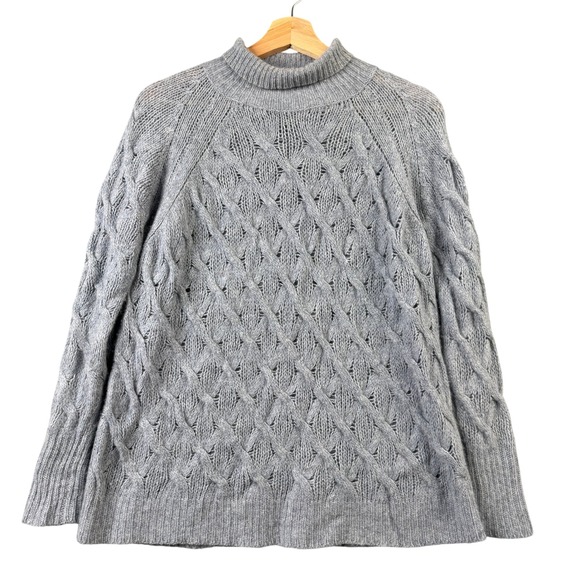 360 Cashmere Sweaters - 360 Cashmere Women XS Gray Diamond Cable Knit‎ Mock Neck Sweater 100% Cashmere